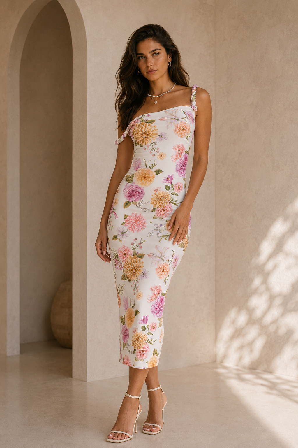 Floral One Shoulder Midi Dress